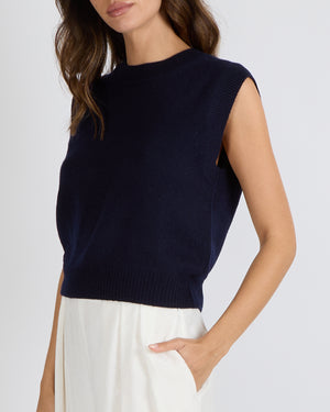 Bompard Cropped Sleeveless Vest Jumper in Marine Cashmere Size L (UK 12) RRP £350