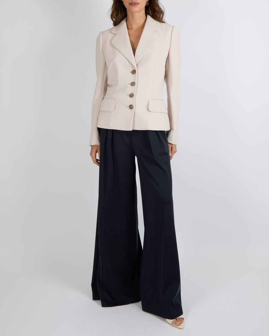 Dolce & Gabbana Blush Structured Blazer Jacket with Brown Buttons Size IT 42 (UK 10)