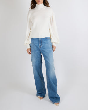 Max Mara White High-Neck Jumper with Ribbed Cuffs Size IT 42 (UK 10) RRP £495
