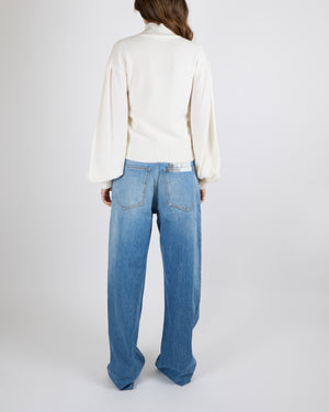 Max Mara White High-Neck Jumper with Ribbed Cuffs Size IT 42 (UK 10) RRP £495