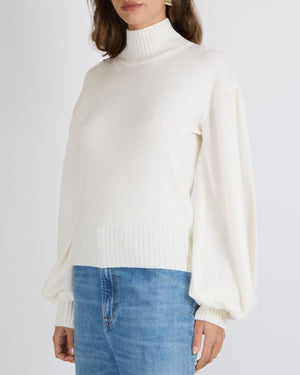 Max Mara White High-Neck Jumper with Ribbed Cuffs Size IT 42 (UK 10) RRP £495
