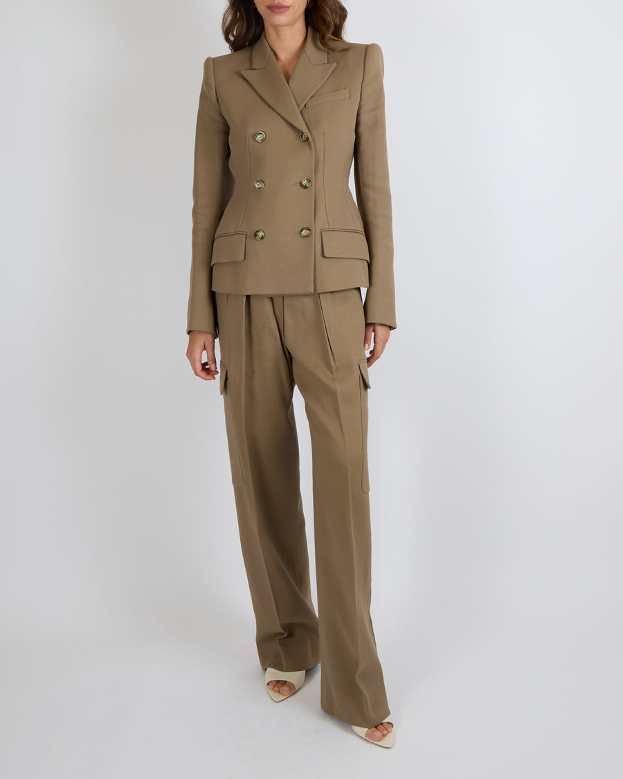 SportMax Brown Taupe Jacket and Trouser Set with Buttons Size IT 38/40 (UK 6/8)