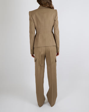 SportMax Brown Taupe Jacket and Trouser Set with Buttons Size IT 38/40 (UK 6/8)
