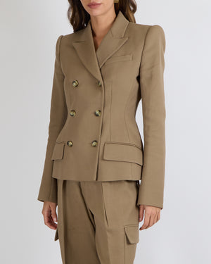 SportMax Brown Taupe Jacket and Trouser Set with Buttons Size IT 38/40 (UK 6/8)
