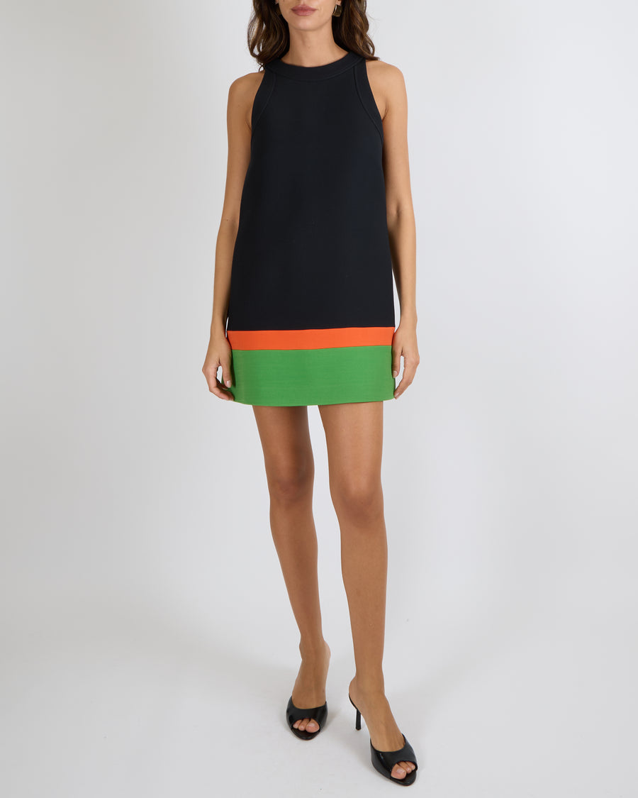 Christian Dior Black Wool Sleeveless Mini Dress with Orange and Green Trim Detail Size FR 36 (UK 8)