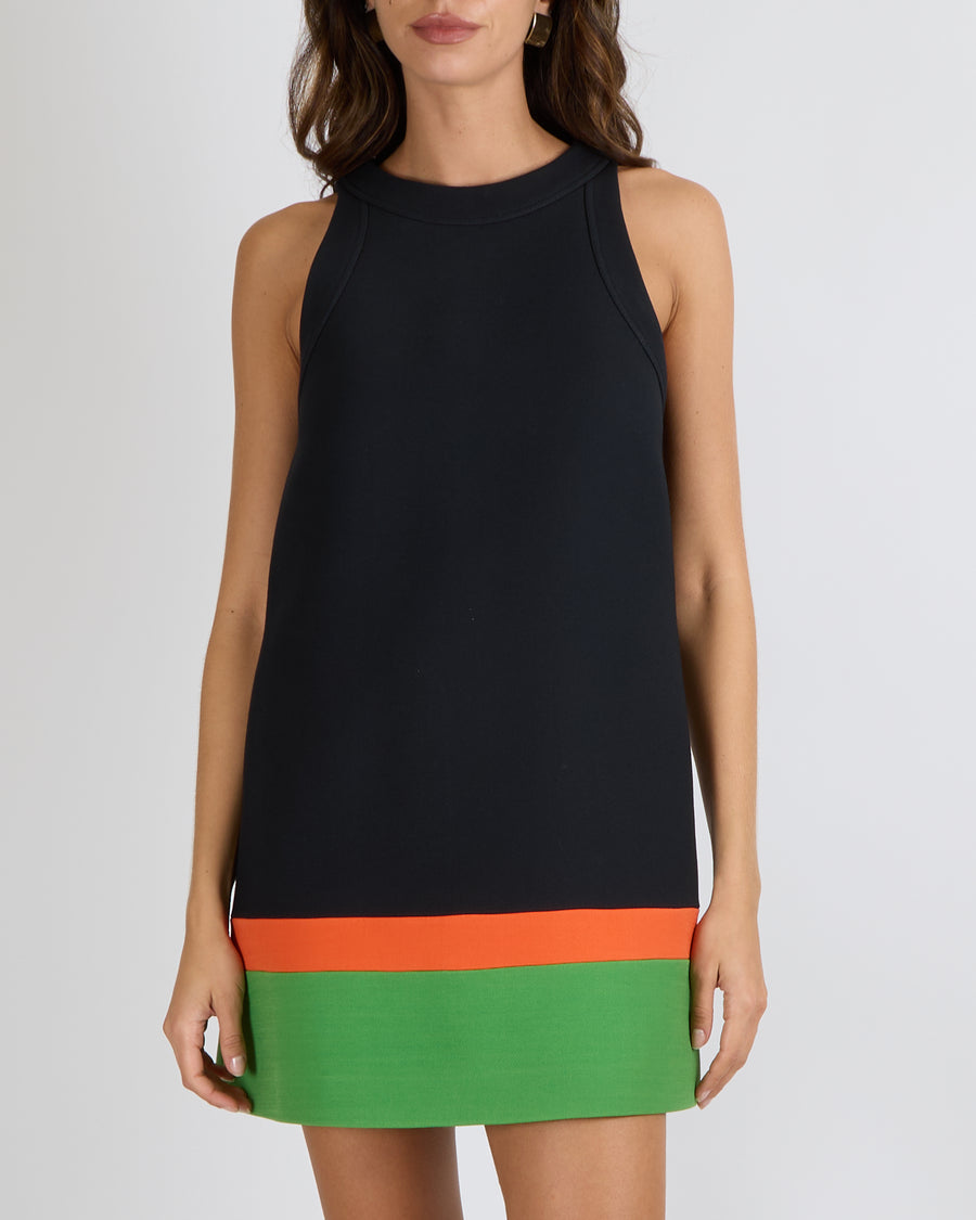 Christian Dior Black Wool Sleeveless Mini Dress with Orange and Green Trim Detail Size FR 36 (UK 8)