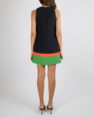 Christian Dior Black Wool Sleeveless Mini Dress with Orange and Green Trim Detail Size FR 36 (UK 8)