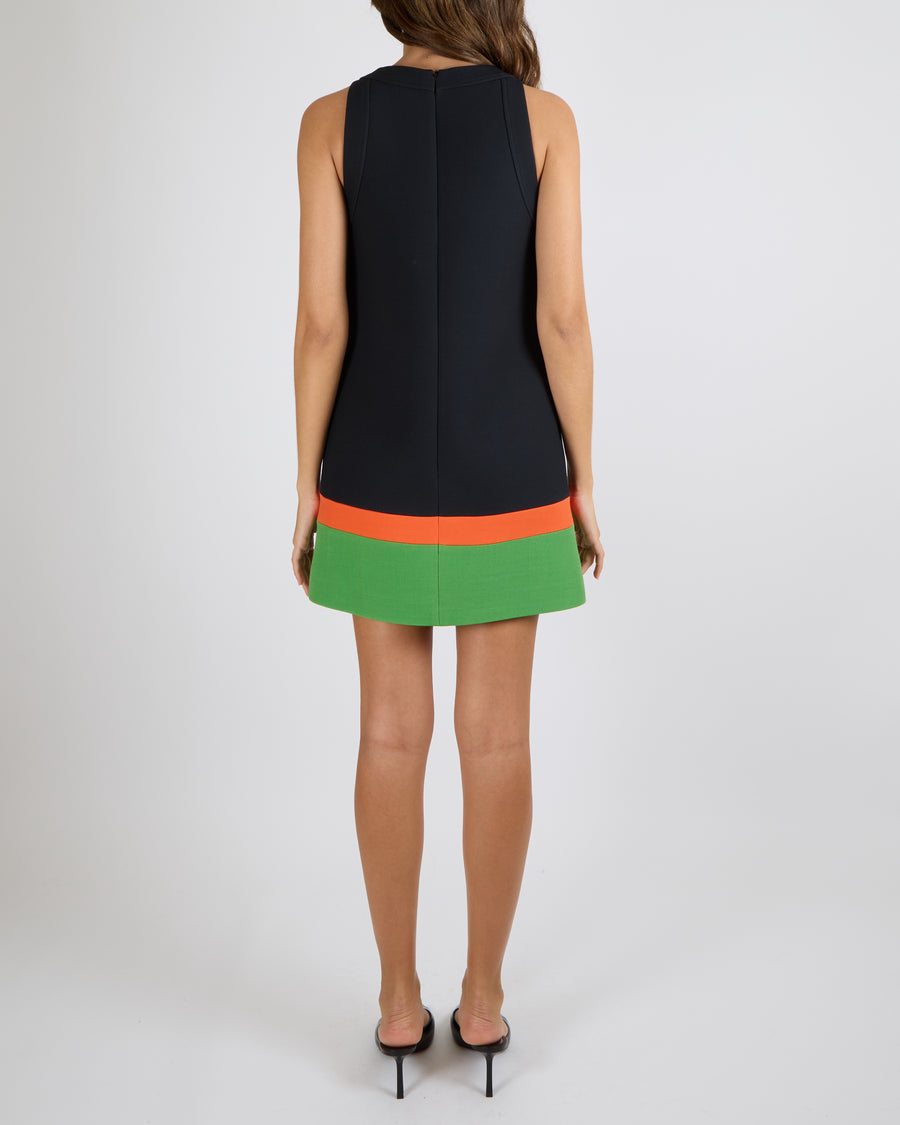 Christian Dior Black Wool Sleeveless Mini Dress with Orange and Green Trim Detail Size FR 36 (UK 8)