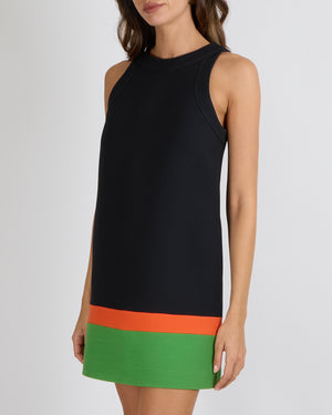 Christian Dior Black Wool Sleeveless Mini Dress with Orange and Green Trim Detail Size FR 36 (UK 8)