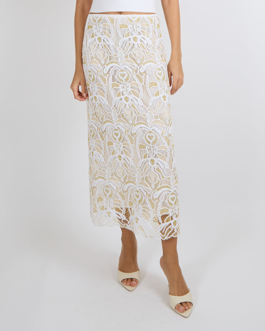 Fabiana Filippi White and Green Crochet Midi Skirt Size XS (UK 6/8) RRP £1,250