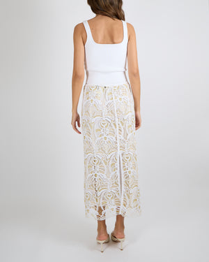 Fabiana Filippi White and Green Crochet Midi Skirt Size XS (UK 6/8) RRP £1,250