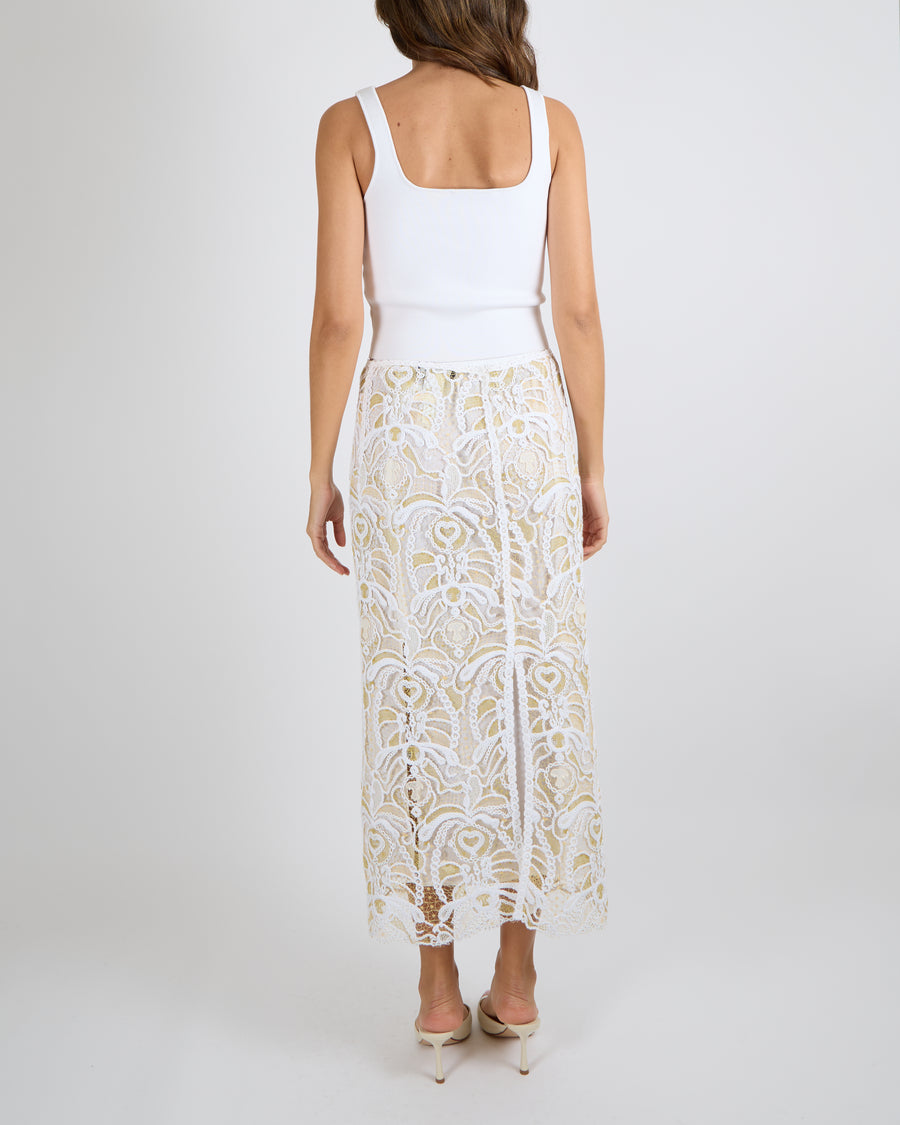 Fabiana Filippi White and Green Crochet Midi Skirt Size XS (UK 6/8) RRP £1,250