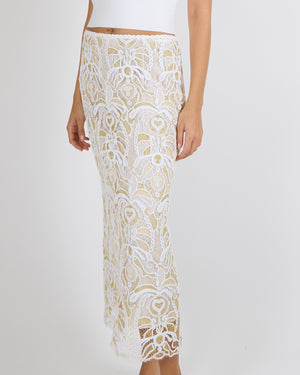 Fabiana Filippi White and Green Crochet Midi Skirt Size XS (UK 6/8) RRP £1,250