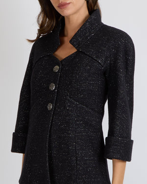 Chanel Metiers d'Art 2018 Black and Silver Wool Jacket with Logo Buttons Size FR 36 (UK 8)
