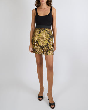 Dolce & Gabbana Black and Gold Floral Mini Skirt with Crystal Details Size IT 38 (UK 6)&nbsp;