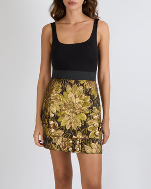 Dolce & Gabbana Black and Gold Floral Mini Skirt with Crystal Details Size IT 38 (UK 6)&nbsp;