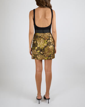 Dolce & Gabbana Black and Gold Floral Mini Skirt with Crystal Details Size IT 38 (UK 6)&nbsp;