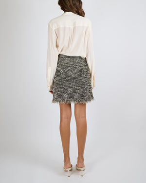 Chanel Paris Greece Resort 2018 Khaki, Cream and Metallic Gold Tweed Mini Skirt Size FR 36 (UK 8)