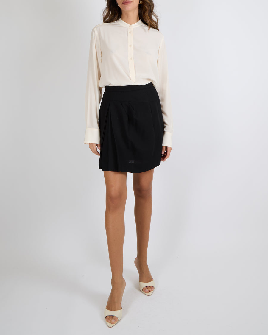 Chanel Black Wool Mini Skirt with Front Pleat Detail Size FR 38 (UK 10)
