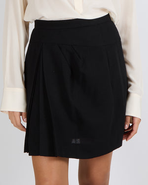 Chanel Black Wool Mini Skirt with Front Pleat Detail Size FR 38 (UK 10)