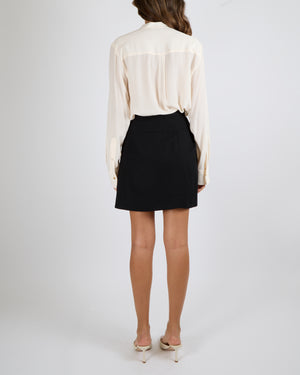 Chanel Black Wool Mini Skirt with Front Pleat Detail Size FR 38 (UK 10)