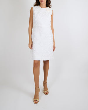 Fendi Pearl White Textured Sleeveless Dress with Mink Fur Detailing Size IT 42 (UK 10)