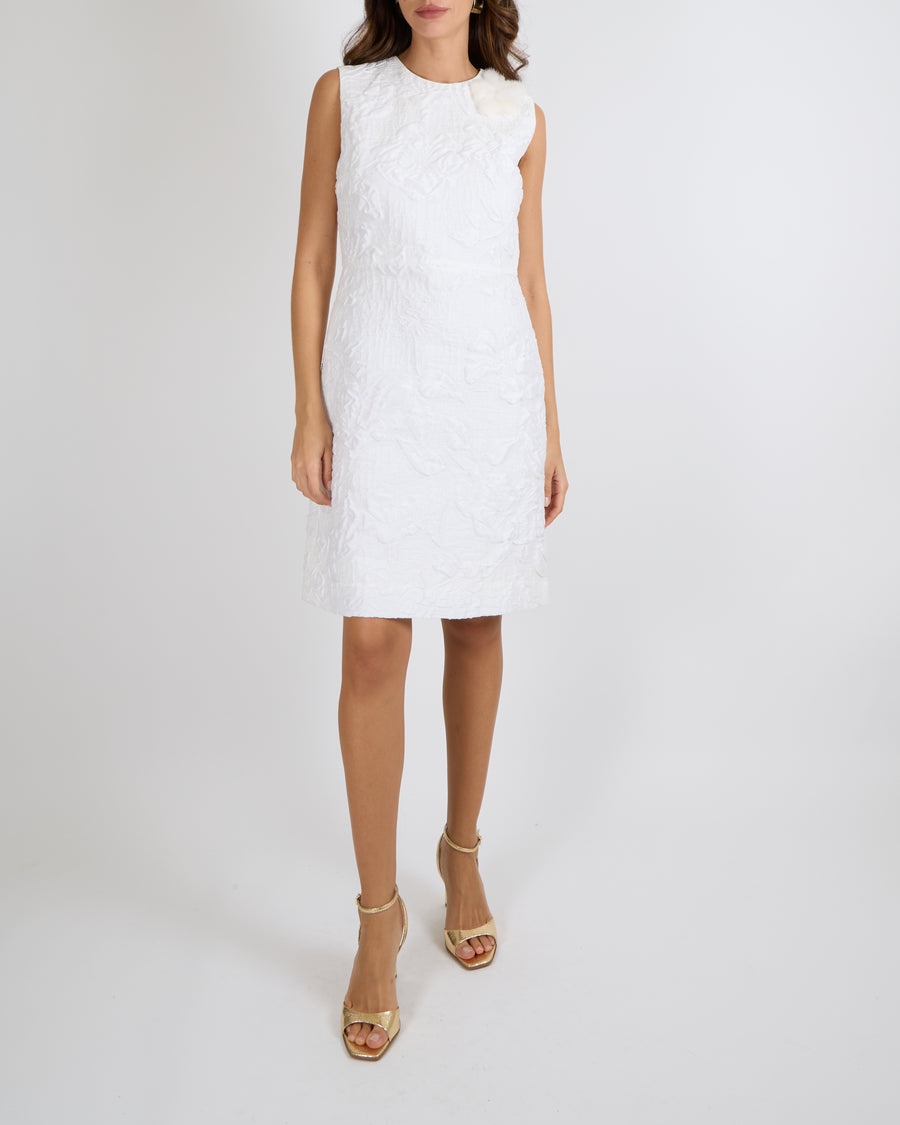 Fendi Pearl White Textured Sleeveless Dress with Mink Fur Detailing Size IT 42 (UK 10)