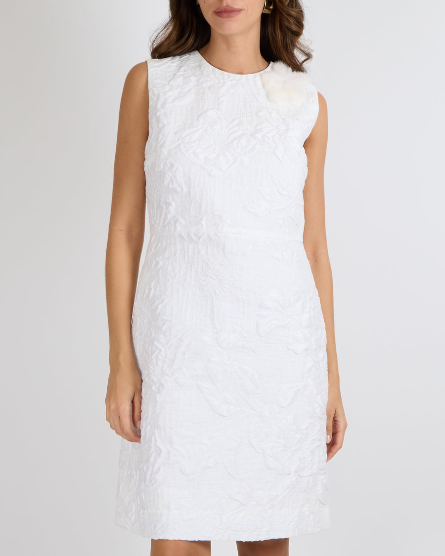 Fendi Pearl White Textured Sleeveless Dress with Mink Fur Detailing Size IT 42 (UK 10)