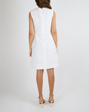 Fendi Pearl White Textured Sleeveless Dress with Mink Fur Detailing Size IT 42 (UK 10)