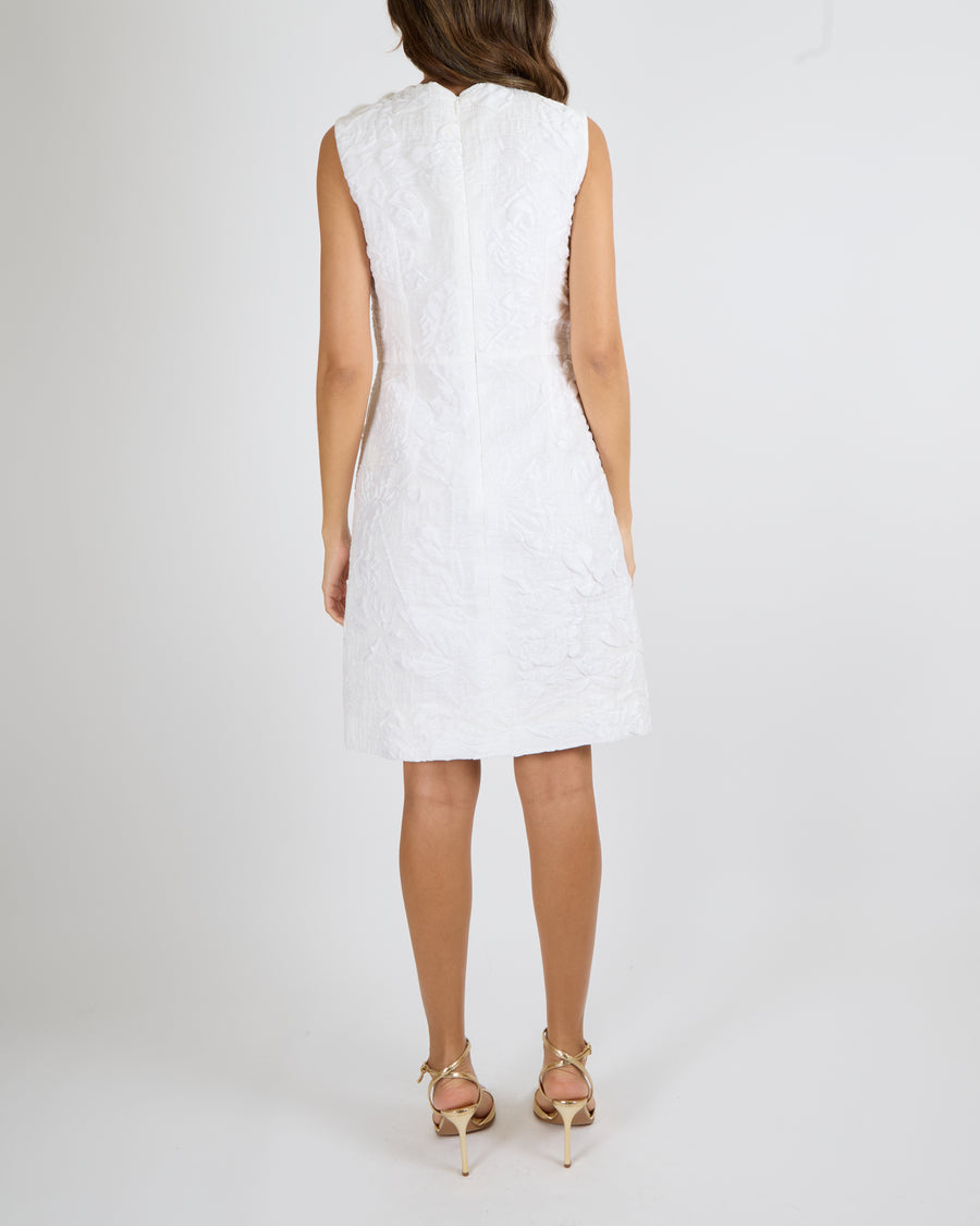 Fendi Pearl White Textured Sleeveless Dress with Mink Fur Detailing Size IT 42 (UK 10)