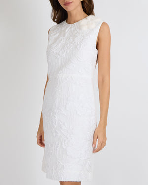 Fendi Pearl White Textured Sleeveless Dress with Mink Fur Detailing Size IT 42 (UK 10)