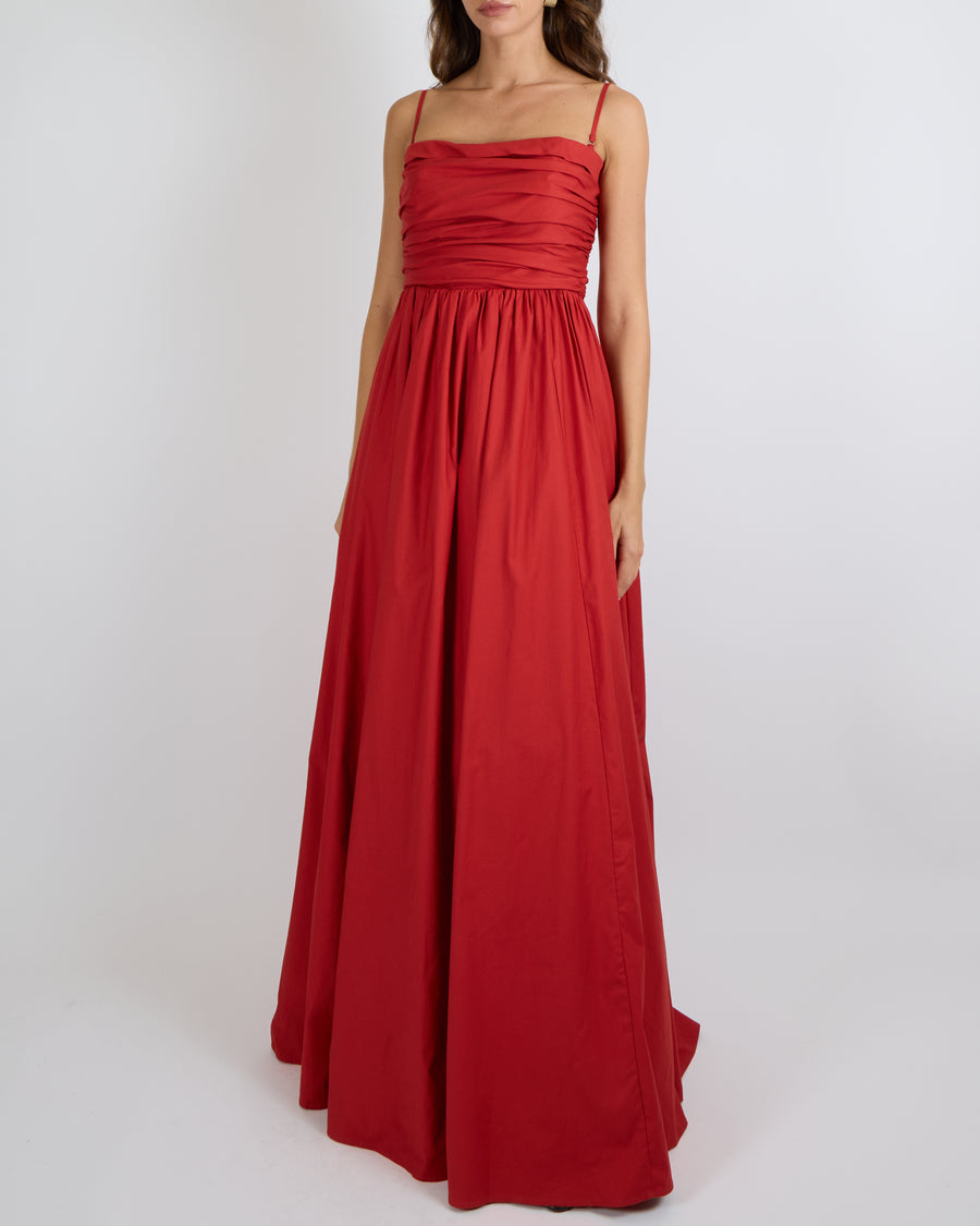 Reformation Red Maxi Dress with Pockets and Ruched Detail Size US 8 (UK 10)