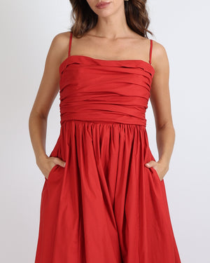 Reformation Red Maxi Dress with Pockets and Ruched Detail Size US 8 (UK 10)