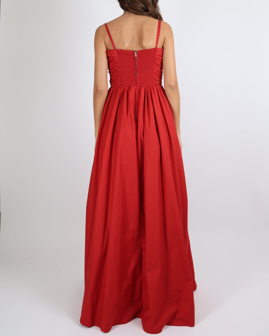 Reformation Red Maxi Dress with Pockets and Ruched Detail Size US 8 (UK 10)