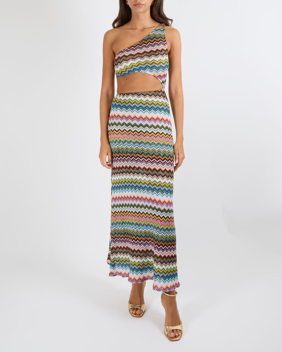Missoni Multi-Colour Shimmery One-Shoulder Maxi Dress with Cut-Out Detail Size IT 38 (UK 6) RRP £1,050