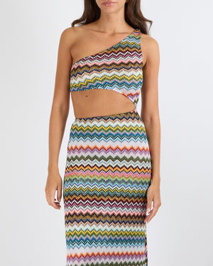 Missoni Multi-Colour Shimmery One-Shoulder Maxi Dress with Cut-Out Detail Size IT 38 (UK 6) RRP £1,050