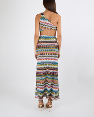 Missoni Multi-Colour Shimmery One-Shoulder Maxi Dress with Cut-Out Detail Size IT 38 (UK 6) RRP £1,050