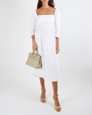 Reformation White Elly Midi Dress with Bustier-Style  Bodice Size UK 10