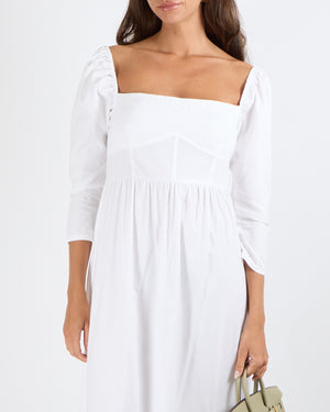 Reformation White Elly Midi Dress with Bustier-Style  Bodice Size UK 10