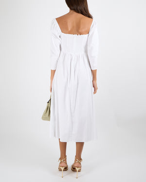 Reformation White Elly Midi Dress with Bustier-Style  Bodice Size UK 10