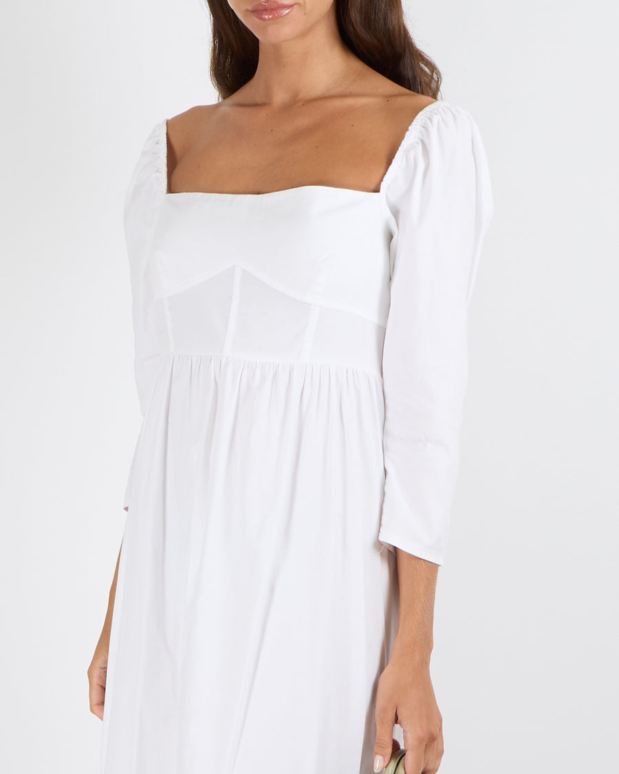 Reformation White Elly Midi Dress with Bustier-Style  Bodice Size UK 10