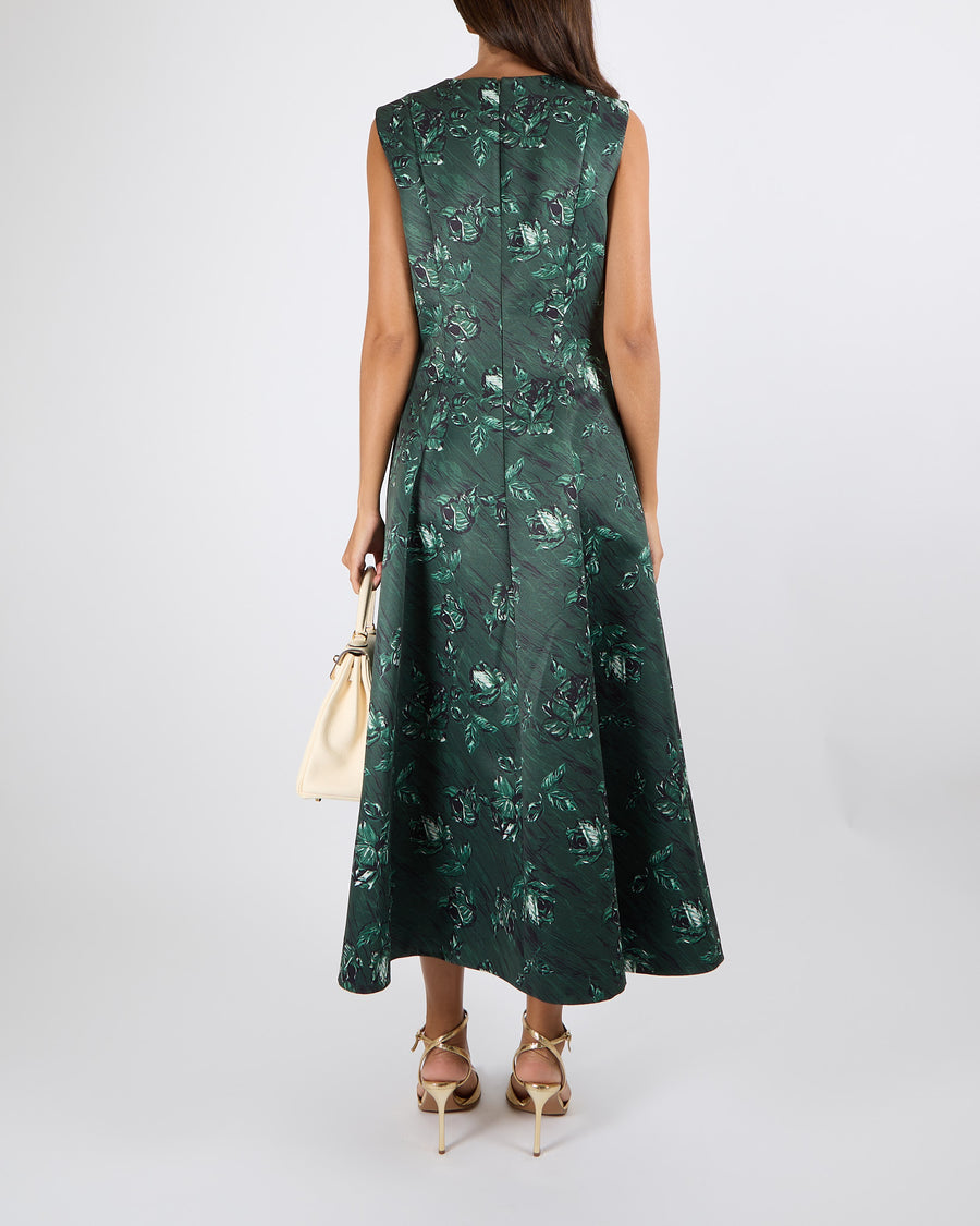 Emilia Wickstead Green Floral Printed Mara Midi Dress Size FR 40 (UK 12) RRP £1,475