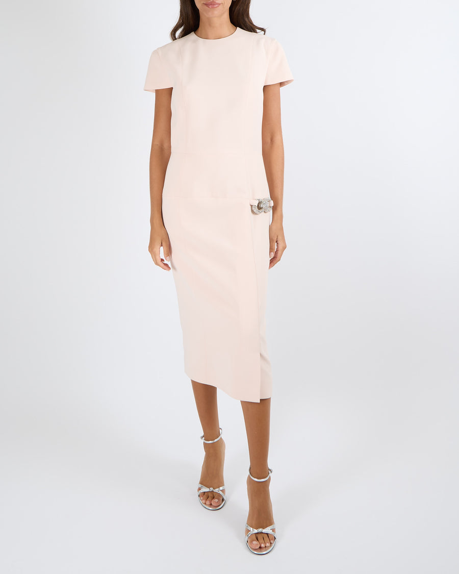 Louis Vuitton Pink Short-Sleeve Midi Dress with Crystal Detailing Size FR 38 (UK 10)