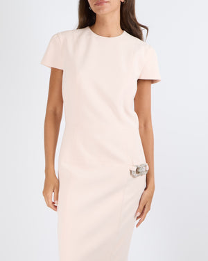 Louis Vuitton Pink Short-Sleeve Midi Dress with Crystal Detailing Size FR 38 (UK 10)