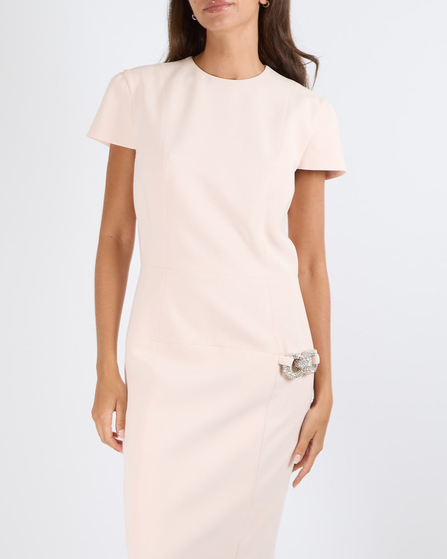 Louis Vuitton Pink Short-Sleeve Midi Dress with Crystal Detailing Size FR 38 (UK 10)