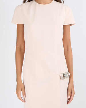 Louis Vuitton Pink Short-Sleeve Midi Dress with Crystal Detailing Size FR 38 (UK 10)