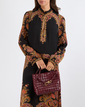 Etro Black Paisley Printed Midi Dress with Long-Sleeves and Front Cut-Out Detail Size FR 40 (UK 12) RRP £1,485
