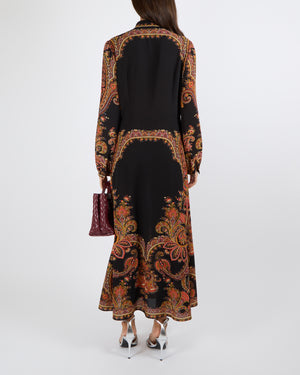 Etro Black Paisley Printed Midi Dress with Long-Sleeves and Front Cut-Out Detail Size FR 40 (UK 12) RRP £1,485