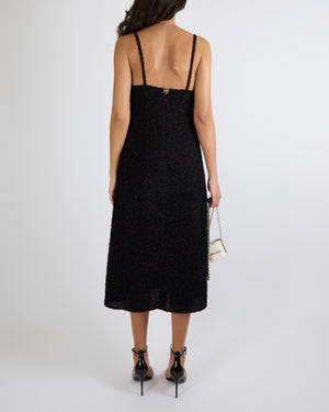 Chanel Black Shimmery Sleeveless Midi Dress with Front Pockets and Crystal CC Logo Button Detail Size FR 38 (UK 10)