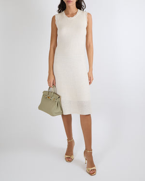 Louis Vuitton Cream Wool Perforated Sleeveless Midi Dress Size M (UK 10)